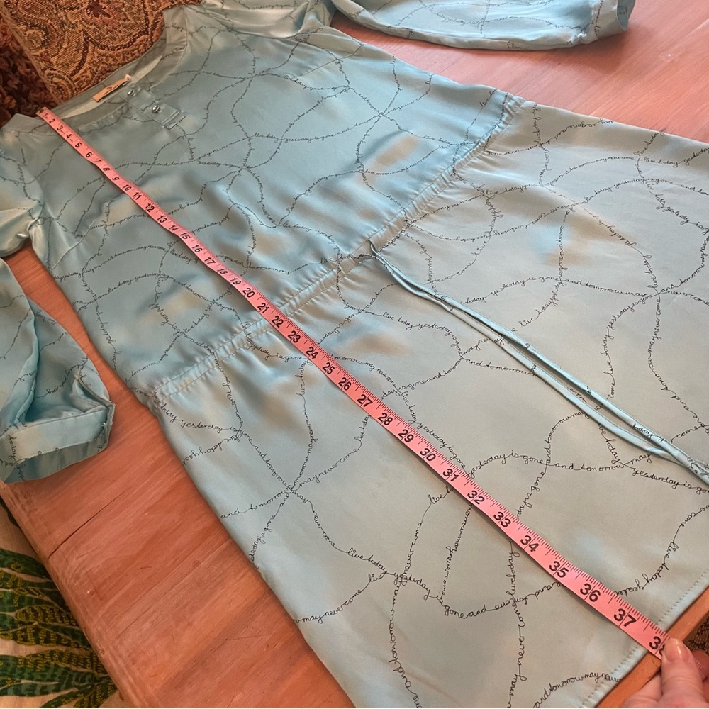 CHARLOTTE SPARRE Night Lounge Dress! Powder Blue Print! Drawstring Waist. Large - Picture 14 of 15